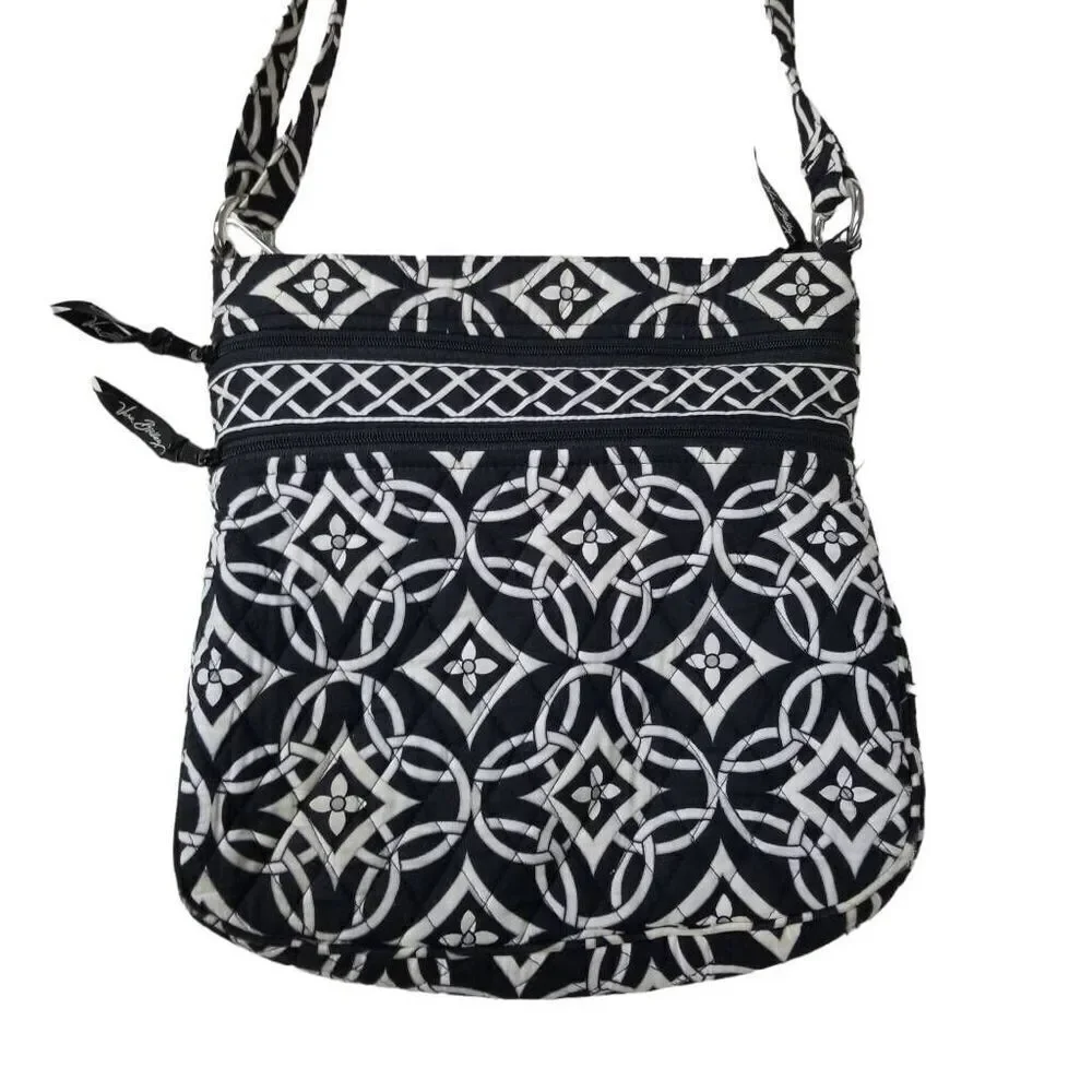 Vera Bradley Black & White Cotton Quilted Adjustable Crossbody or Shoulder Bag